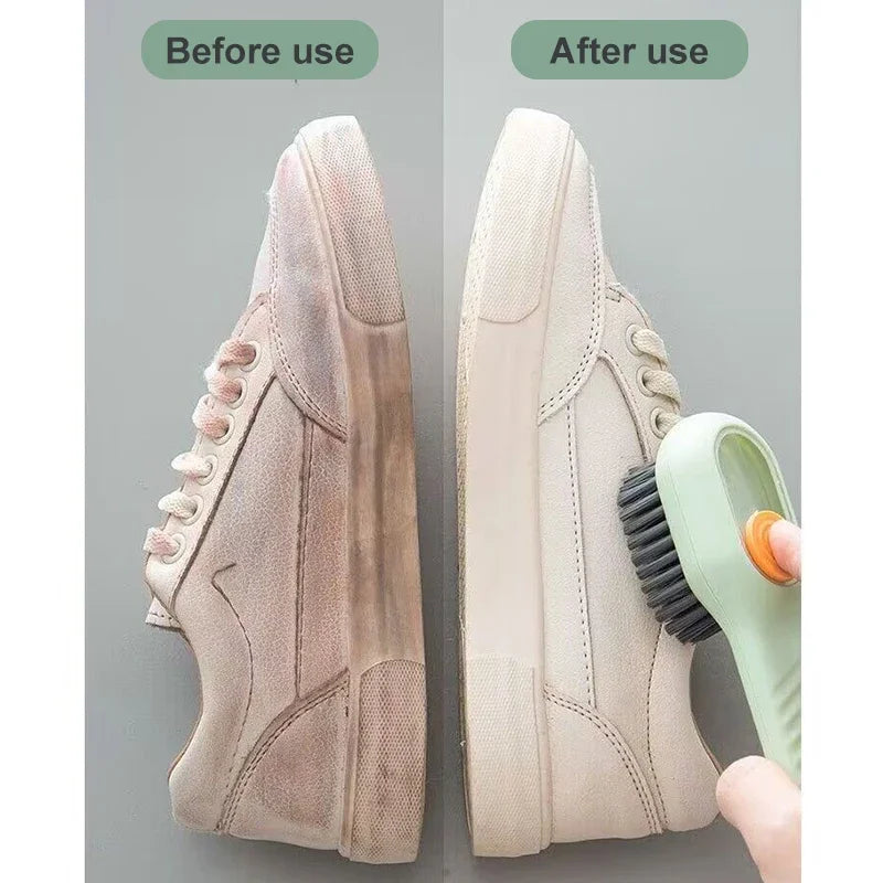 Escova de limpeza multifuncional para sapatos, cabo longo.