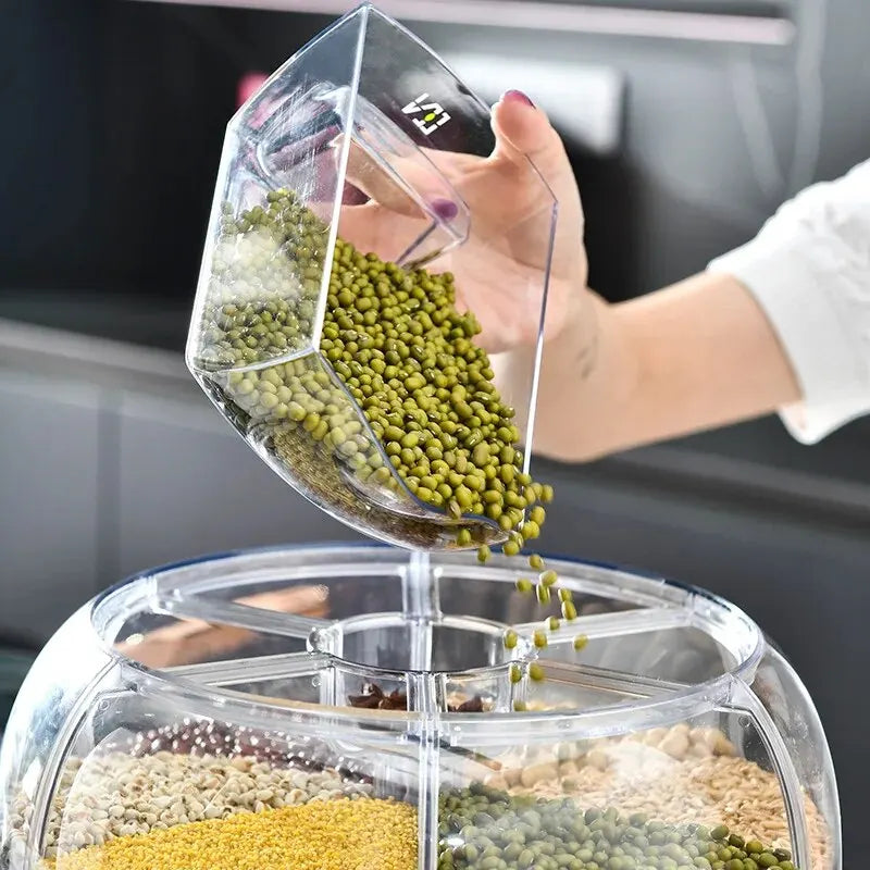 Dispensador de grãos rotativo 360 °, caixa de armazenamento, transparente,