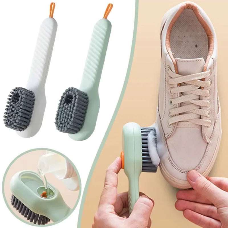 Escova de limpeza multifuncional para sapatos, cabo longo.