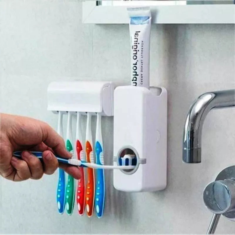 Aplicador de pasta de dente e suporte de escova